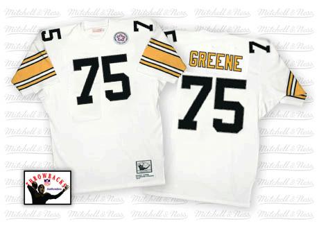 Men's Authentic Joe Greene Mitchell and Ness Jersey White Road - #75 Throwback NFL Pittsburgh Steelers